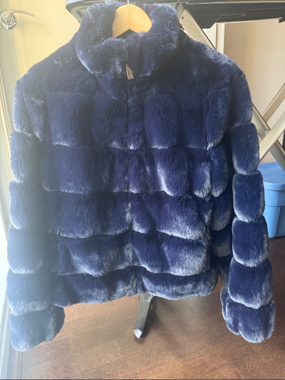 Calvin Klein Deep Navy Faux Fur Coat